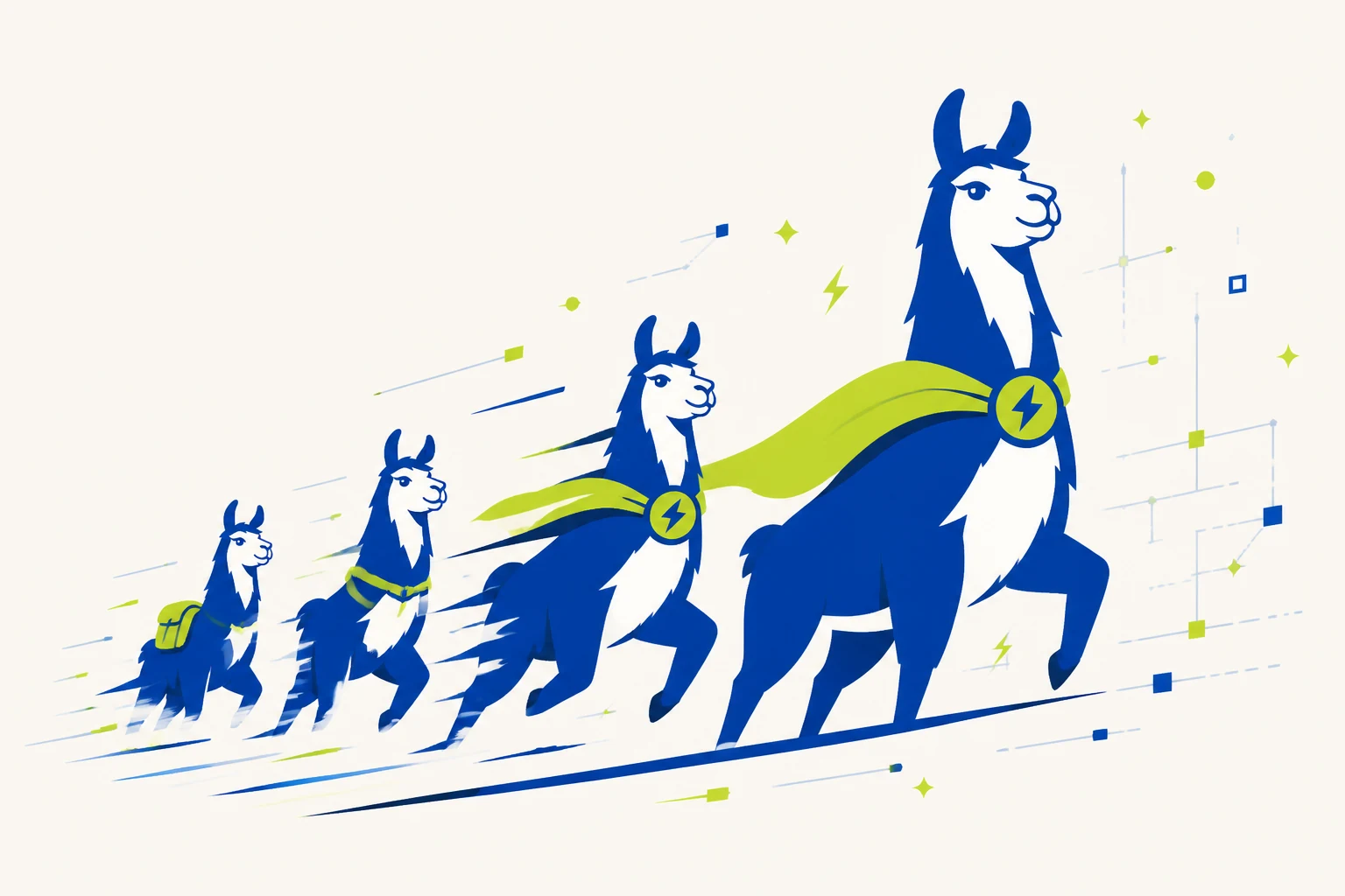 Four consultant llamas progressing into confident caped AI Forward Deployed Engineers