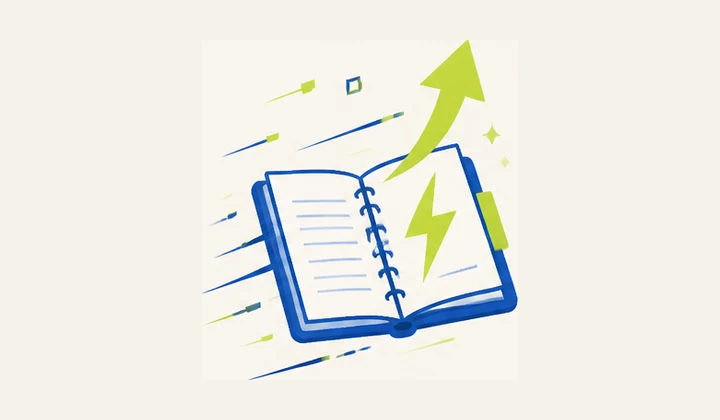 Notebook, lightning bolt and rising arrow representing field training